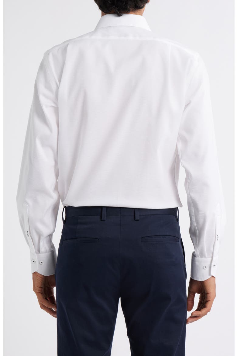 Trim Fit Solid White Textured Stretch Cotton Dress Shirt, Alternate, color, WHITE