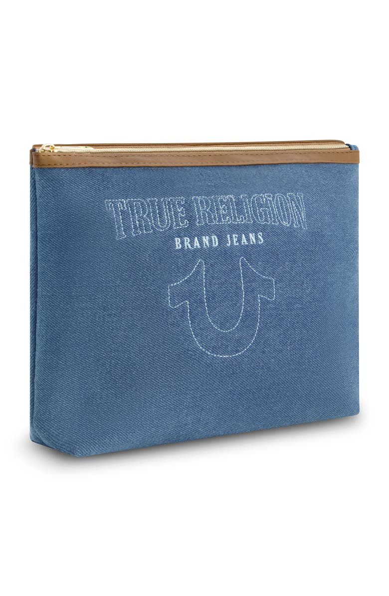 True Religion Trapezoid Zip Cosmetic Bag, Alternate, color, Denim