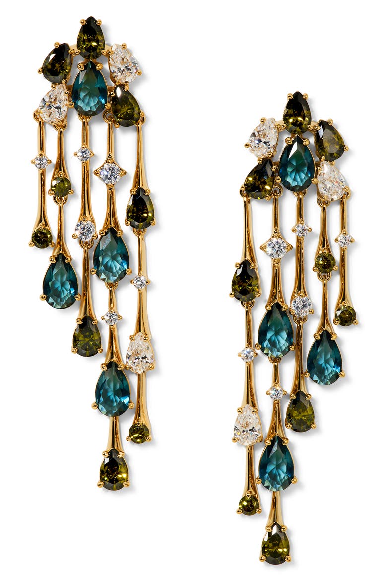 Hera Cubic Zirconia Chandelier Earrings, Main, color, GOLD MULTI