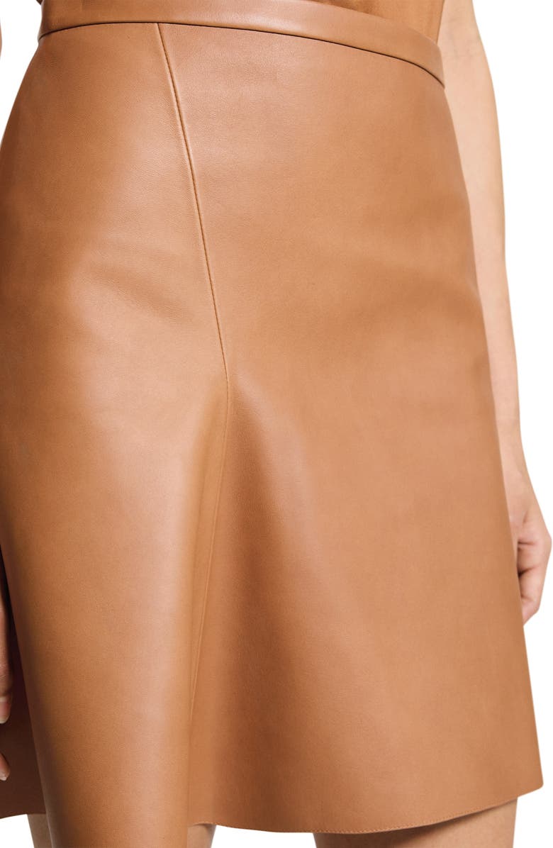 Theory Side Flounce Leather Miniskirt, Alternate, color, Bright Cognac