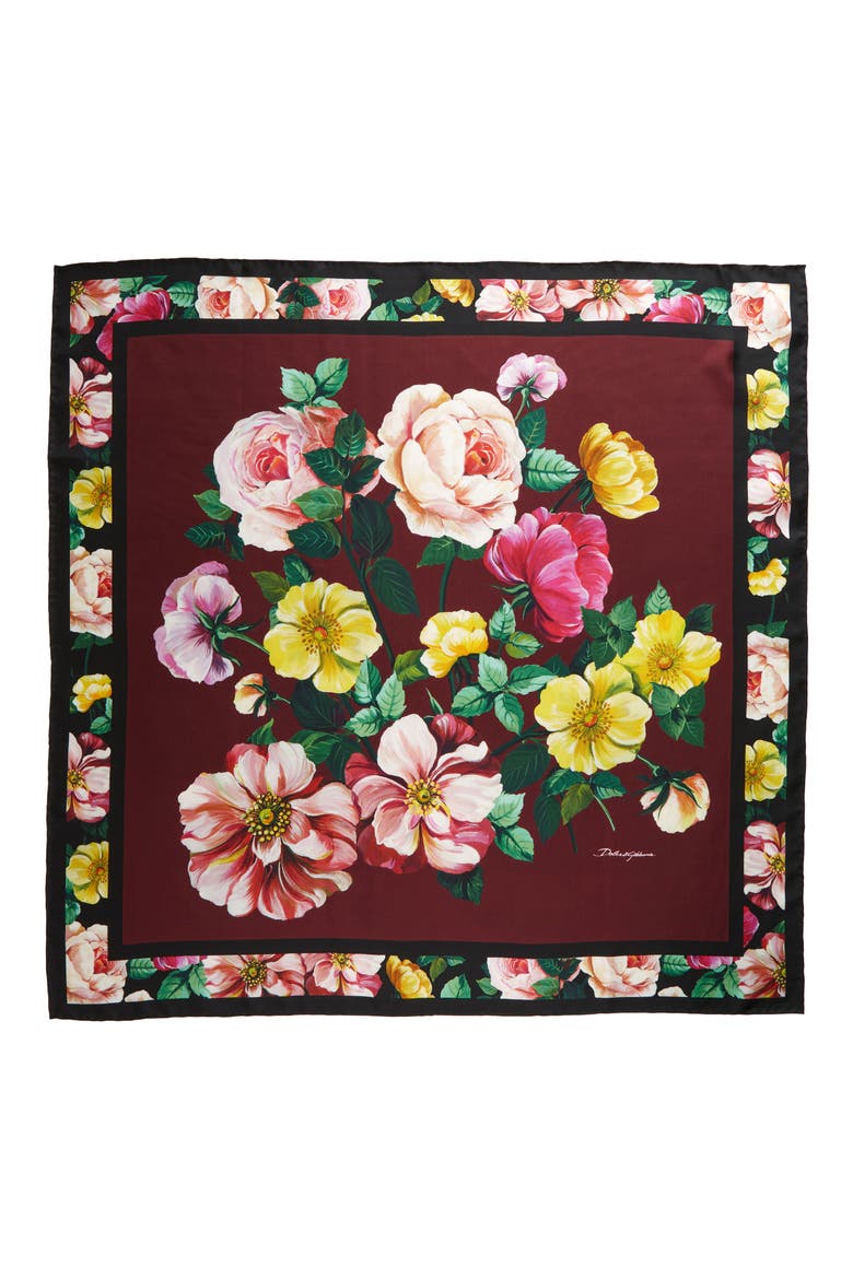 Floral Silk Scarf, Main, color, DARK RED PORT