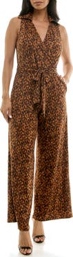 Nina Leonard Sleeveless Faux Wrap Jumpsuit