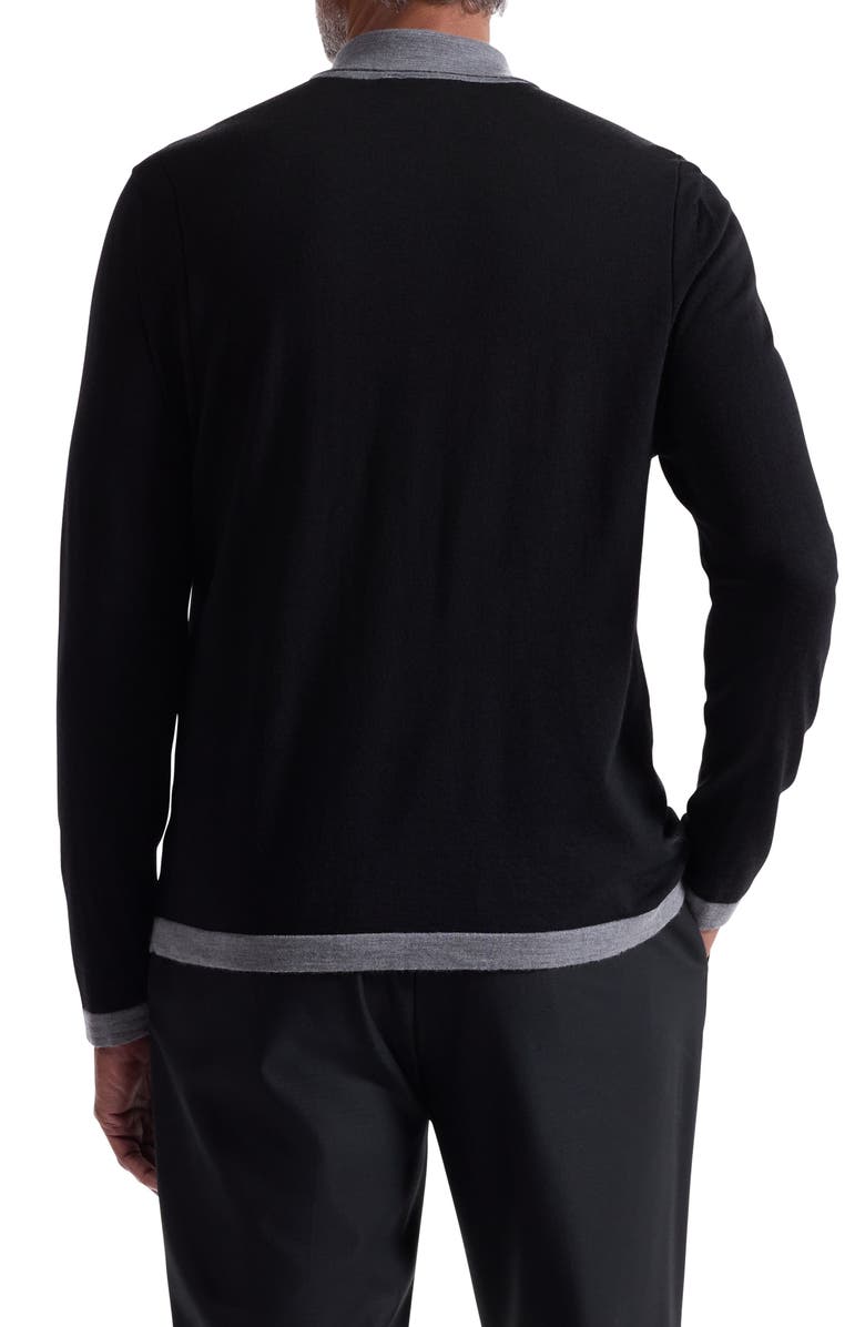 Bugatchi Long Sleeve Merino Wool Quarter Zip Polo Sweater, Alternate, color, Black