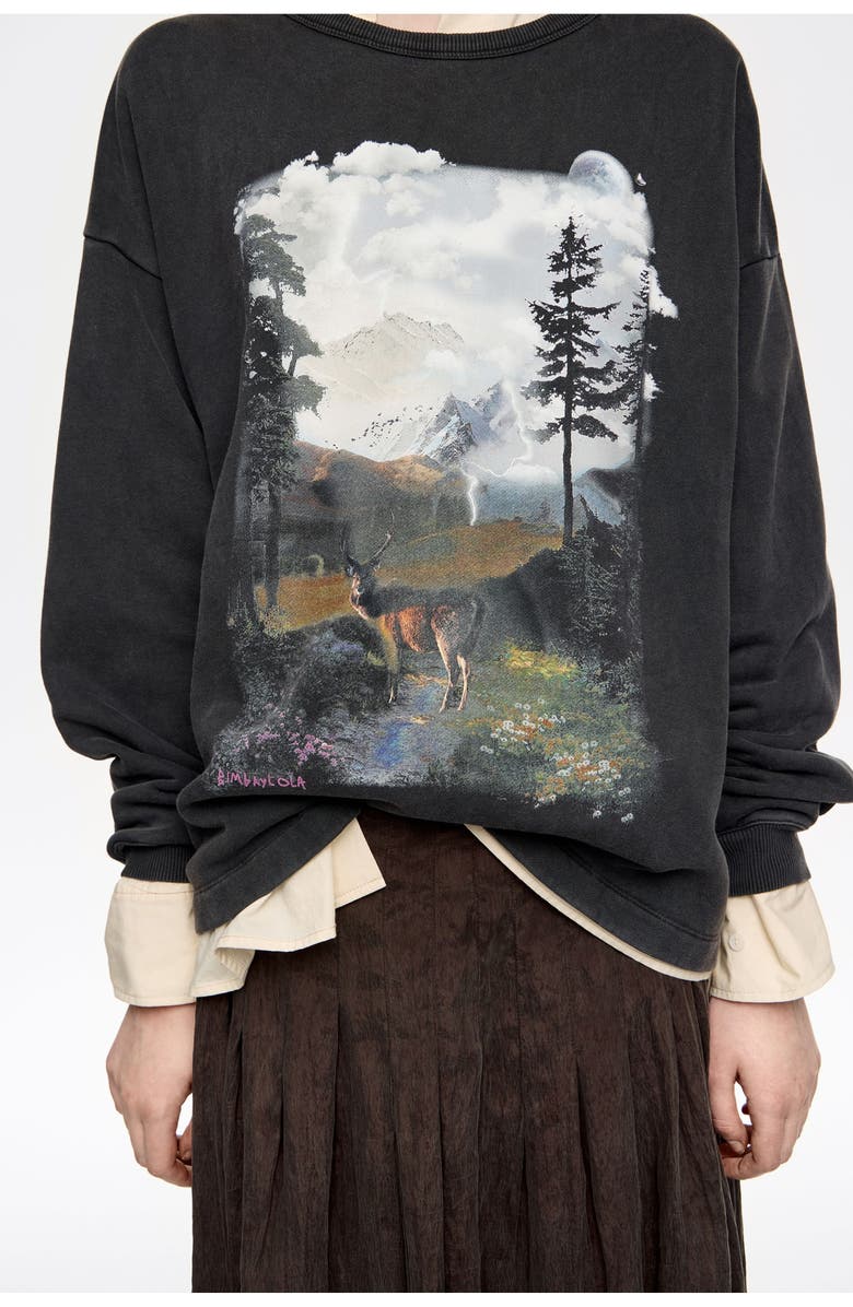 Bimba y Lola Long Wolves Logo Sweatshirt, Alternate, color, Washed Black