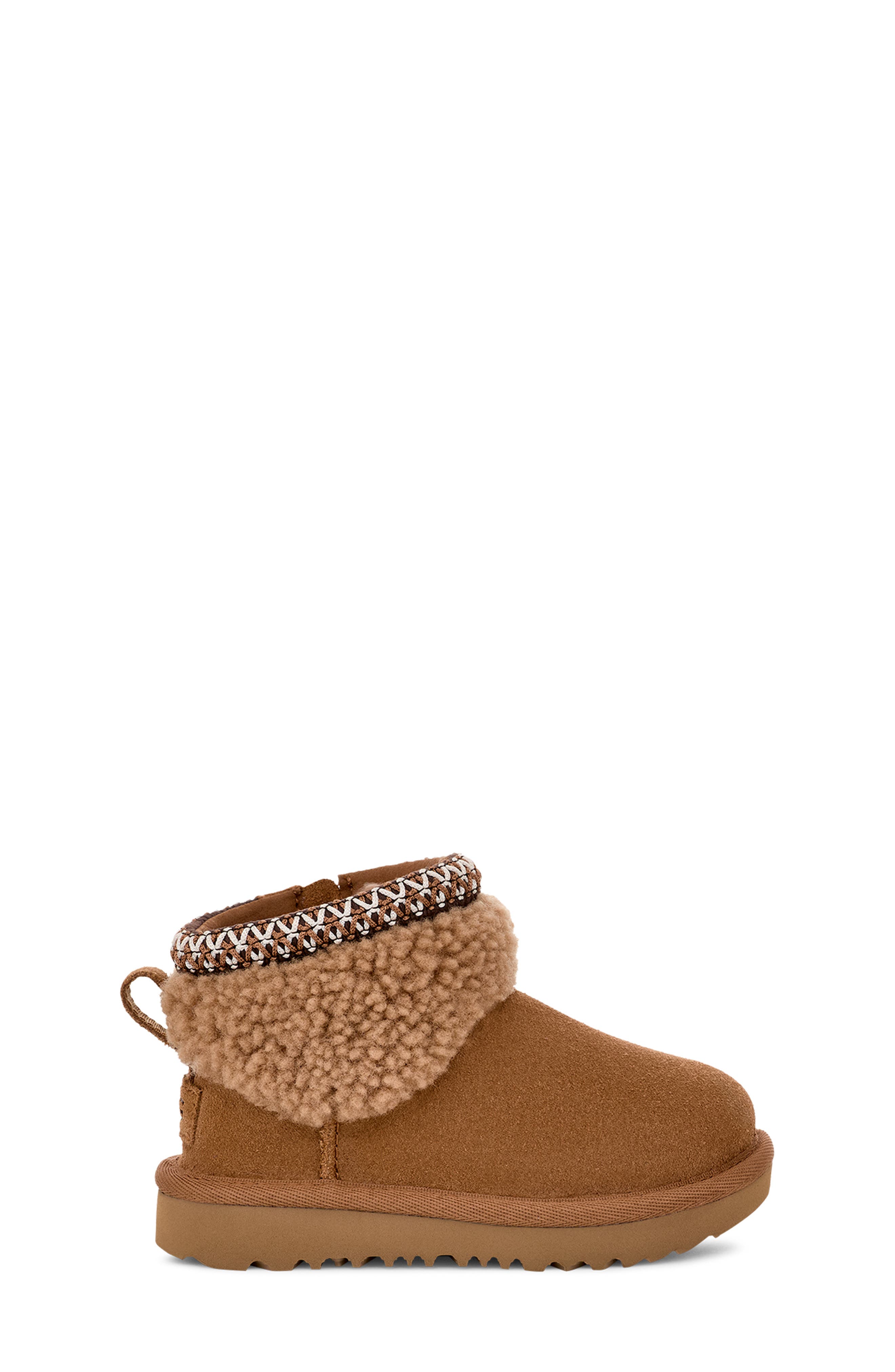 UGG<sup>®</sup> Kids' Classic Ultra Mini Curly Shearling Boot, Alternate, color, Chestnut