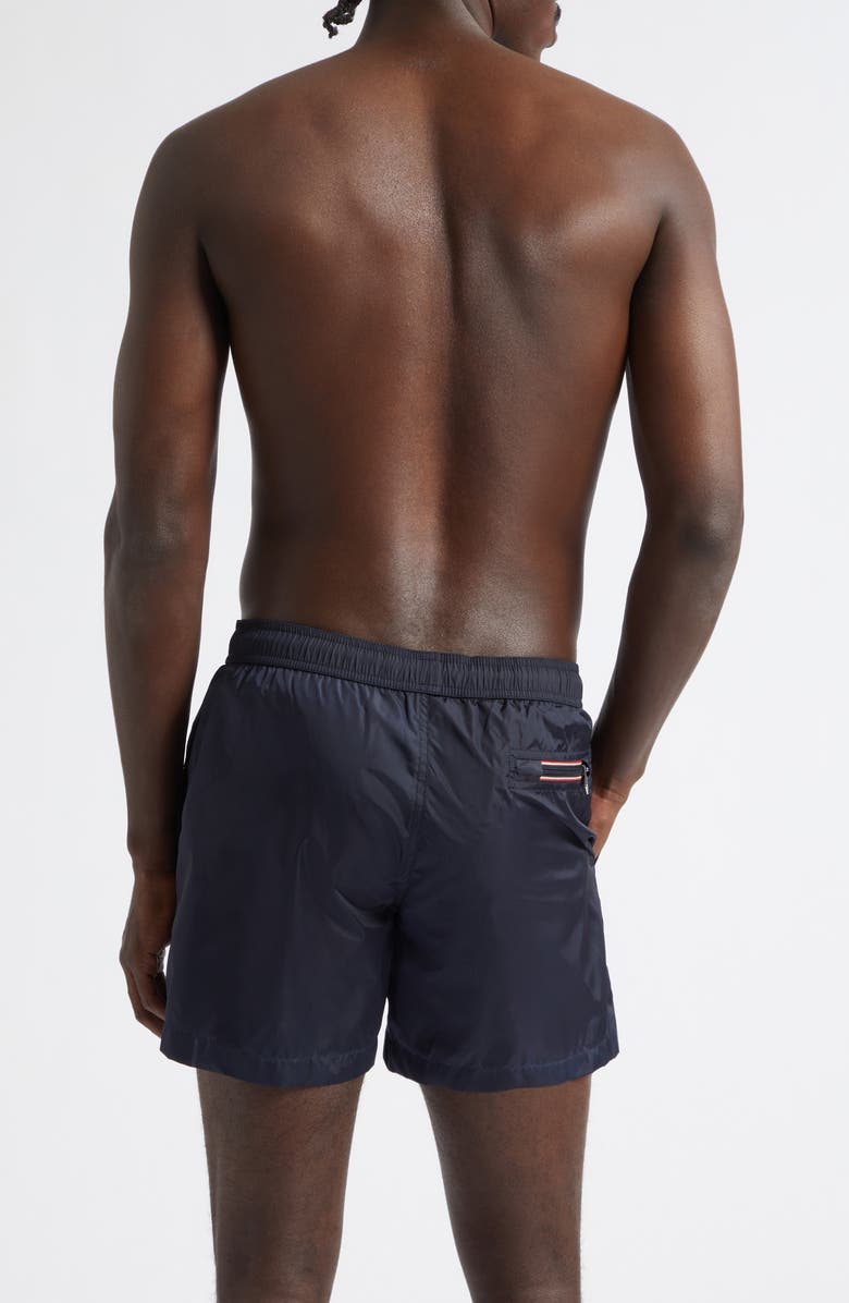 Moncler Logo Patch Swim Trunks, Alternate, color, Naval Blue