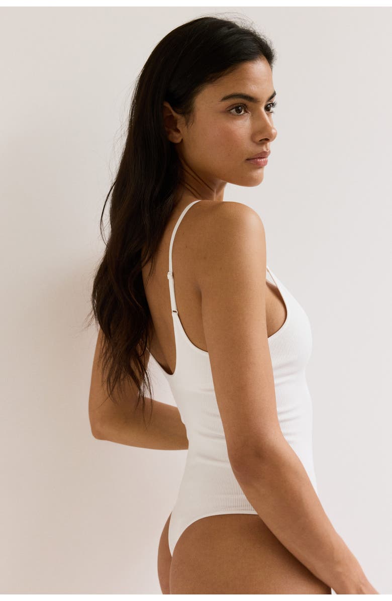 H&M Seamless padded-cup thong bodysuit, Alternate, color, White