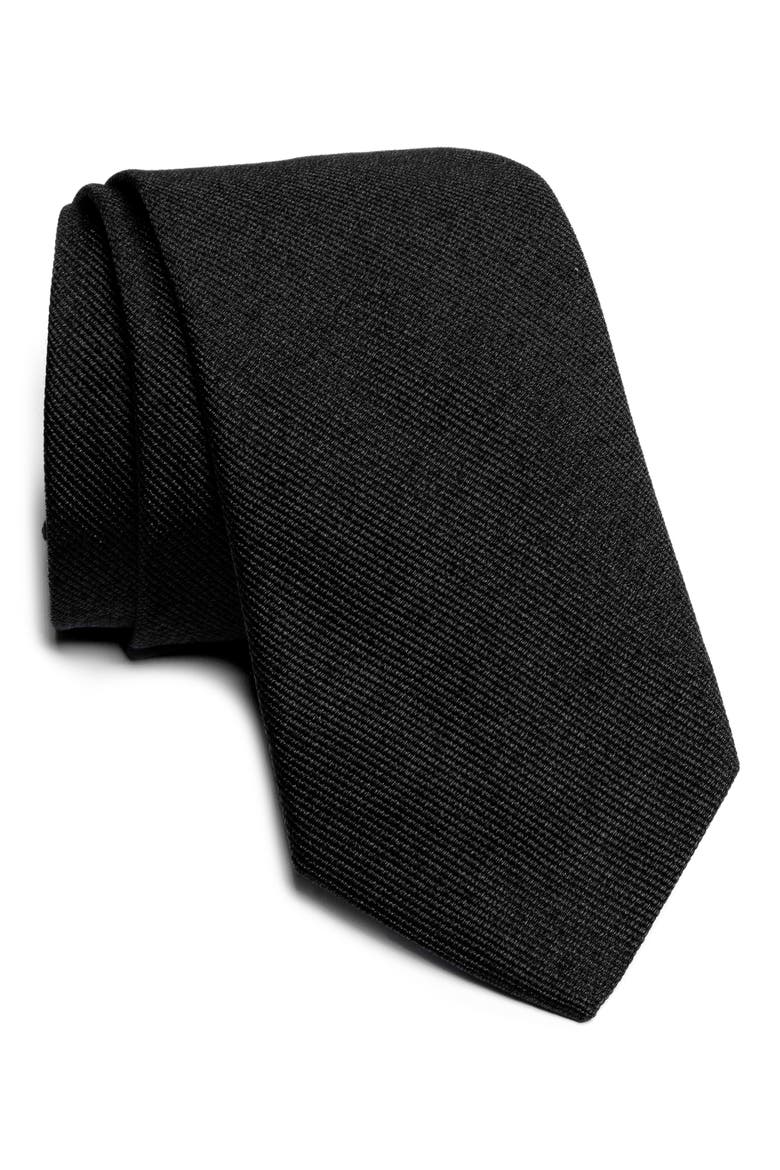 Bowman Solid Silk Blend Tie, Main, color, BLACK