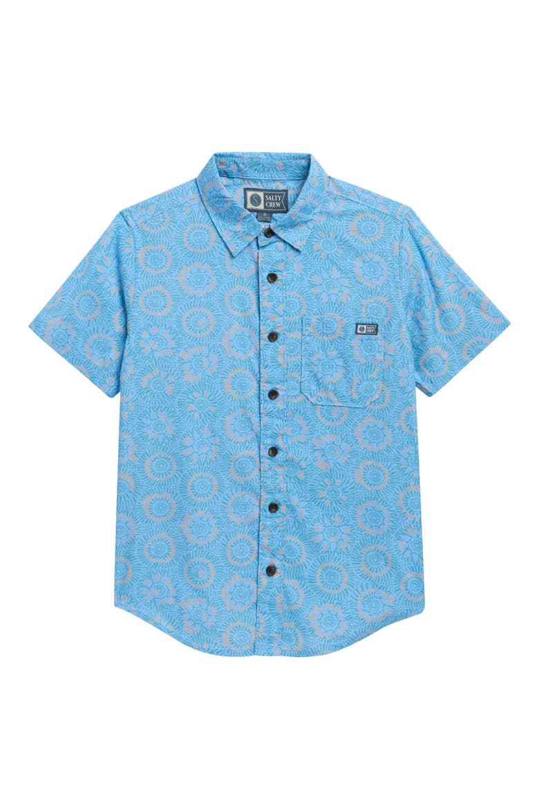 Kids' Short Sleeve Cotton Blend Button-Up Shirt, Main, color, COAST BLUE