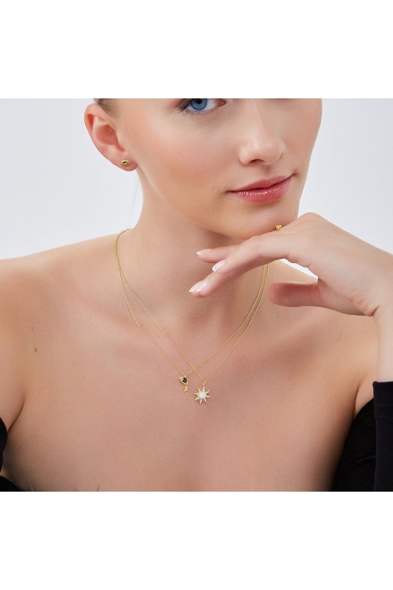 White Opal Sun & Sunburst Necklace in Sterling Silver, Alternate, color, Gold