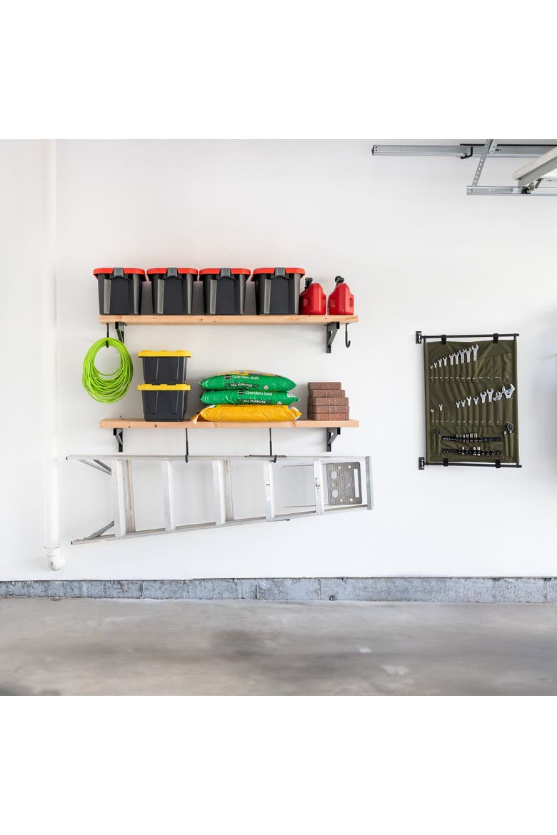 1' x 4' DIY Wall Shelf Brackets | Heavy Duty Garage Wall Shelves, Alternate, color, Black