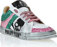 PHILIPP PLEIN Leather Lo-Top Sneakers Skull With Crystals Women