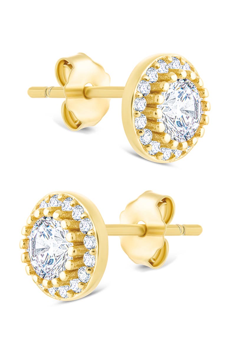 Sterling Forever Round Cut Cubic Zirconia Stud Earrings, Alternate, color, Gold