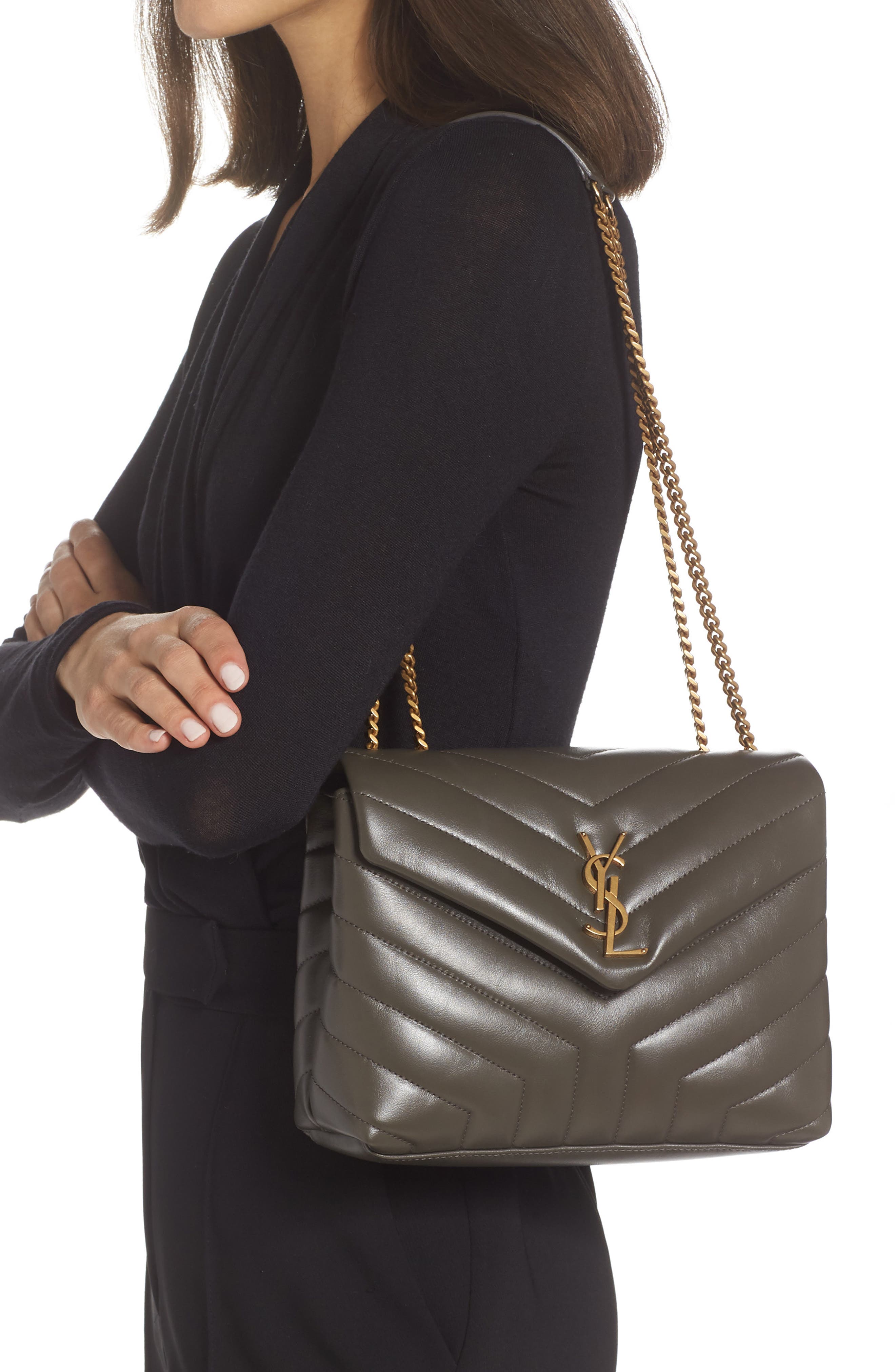 Saint Laurent Small Loulou Chain Leather Shoulder Bag, Alternate, color, 