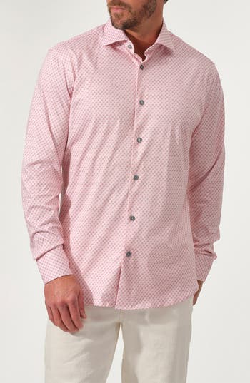 Studio Garnet Los Angeles Floral Print Stretch Supima Cotton Button-up Shirt In Pink