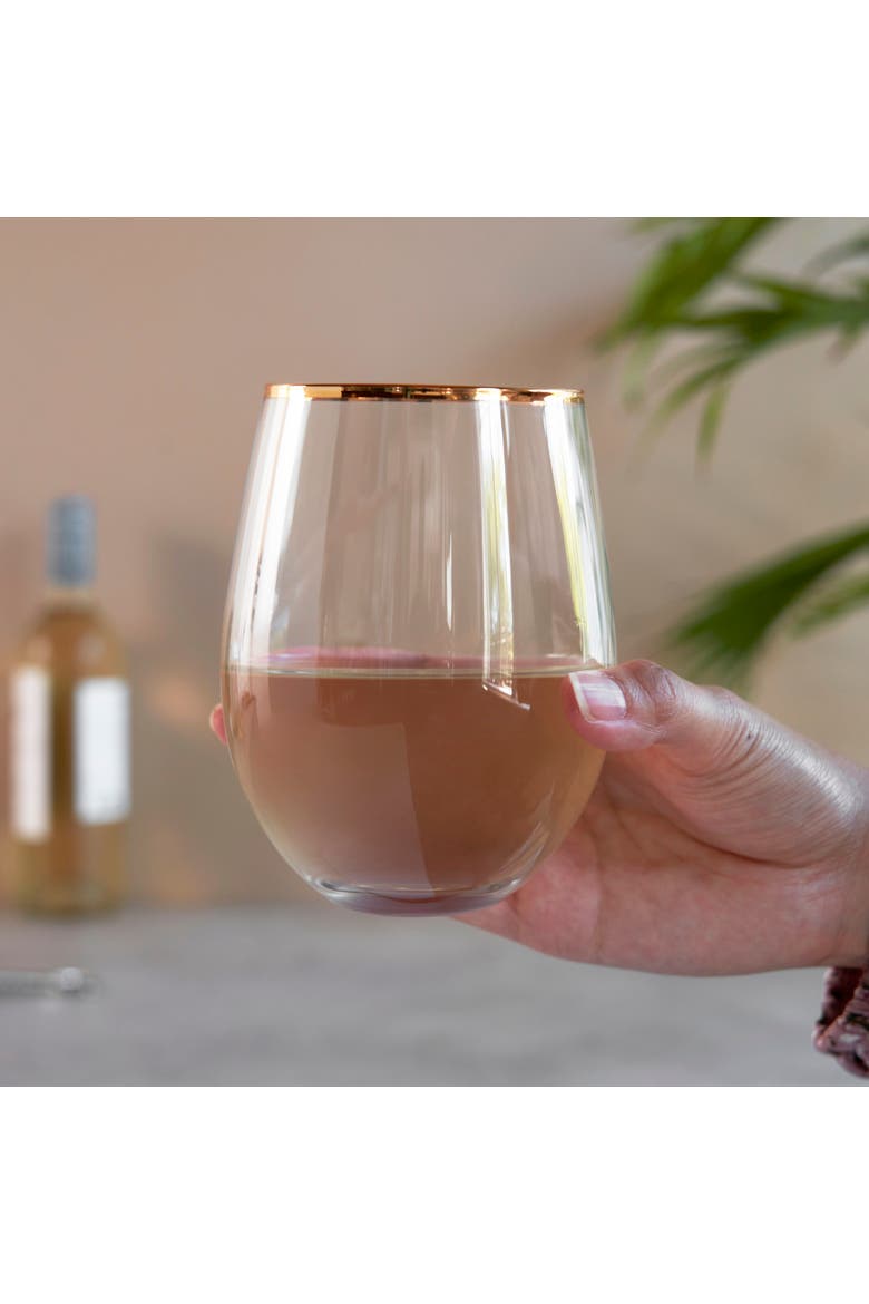 Gilded Stemless Wine Glasses Set of 2, Alternate, color, Gold