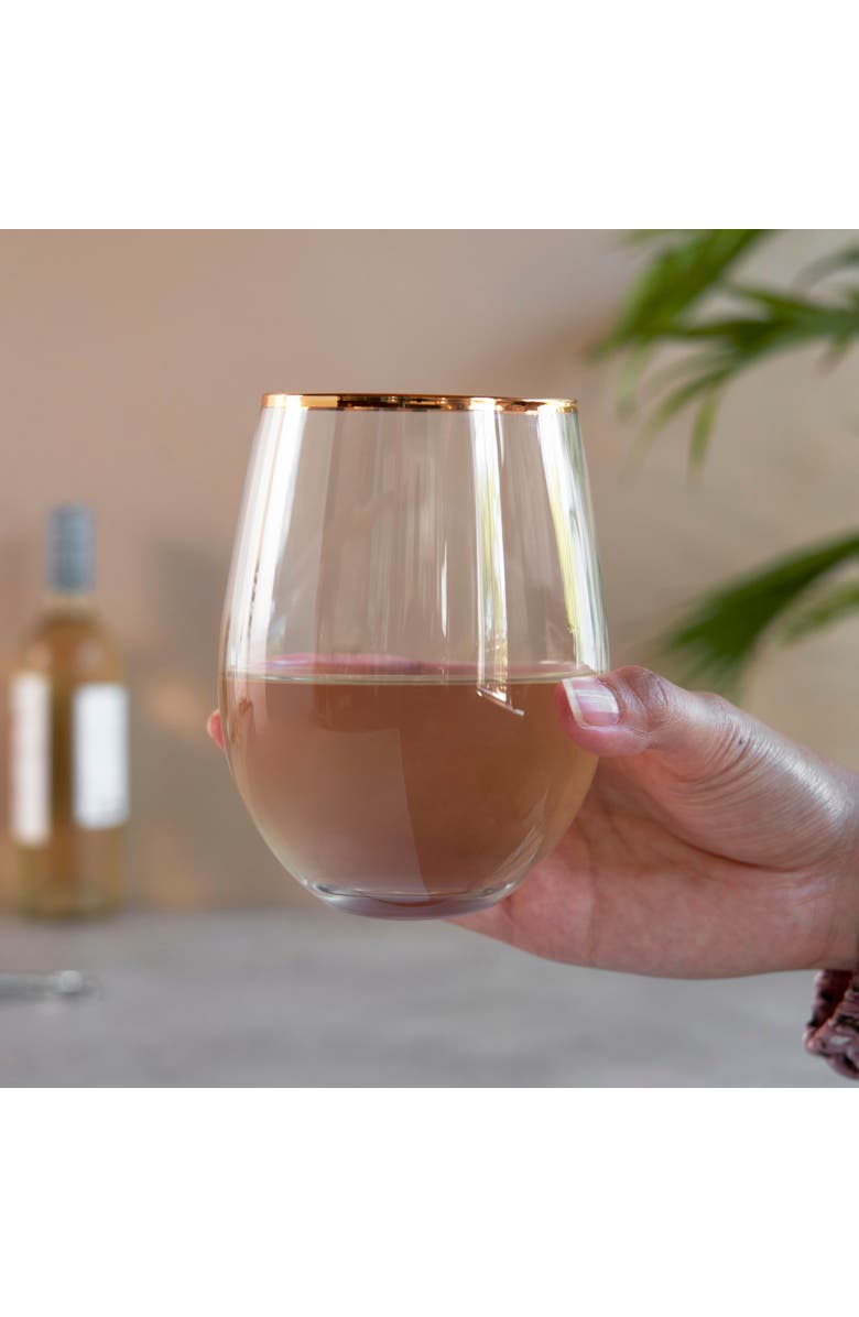 TWINE Gilded Stemless Wine Glasses Set of 2, Alternate, color, Gold