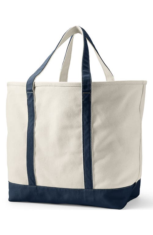 Lands' End Open Top Canvas Tote Bag In Natural/radiant Navy