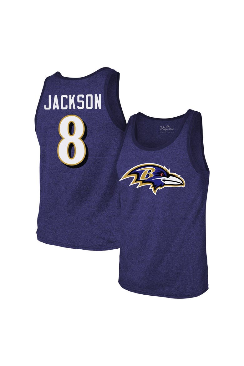 Men's Majestic Threads Lamar Jackson Purple Baltimore Ravens Tri-Blend Player Name & Number Tank Top, Main, color, Purple