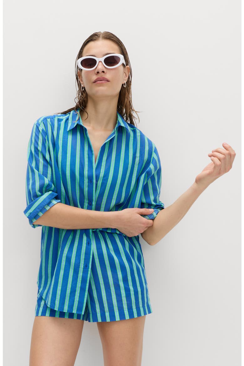 Stripe Long Sleeve Cotton Button-Up Top, Alternate, color, BLUE/ MULTI