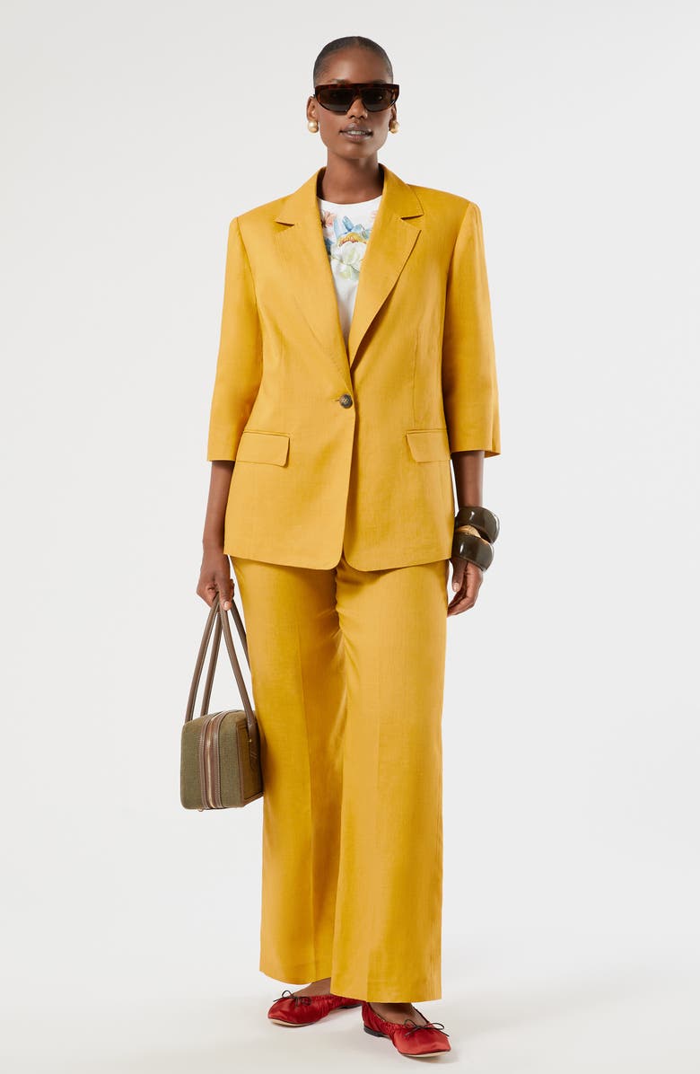 Marina Rinaldi Abadel One Button Linen Blazer, Alternate, color, Honey