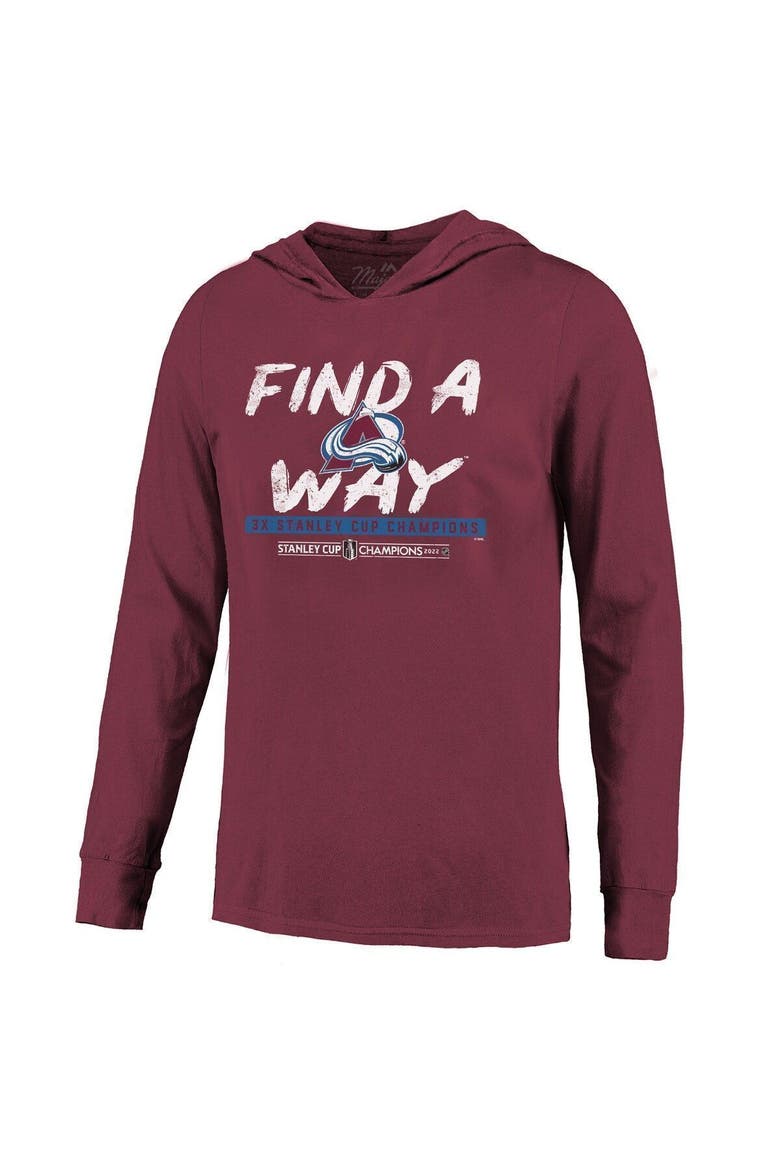 Men's Majestic Threads Nathan MacKinnon Burgundy Colorado Avalanche 2022 Stanley Cup Champions Softhand Name & Number Pullover Hoodie, Alternate, color, Burgundy