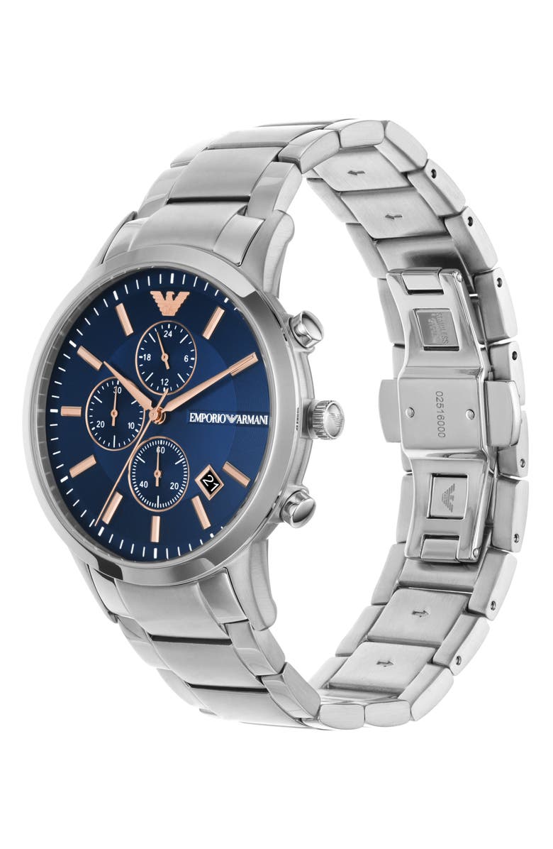 Emporio Armani Renato Chronograph Bracelet Watch, 43mm, Alternate, color, Silver