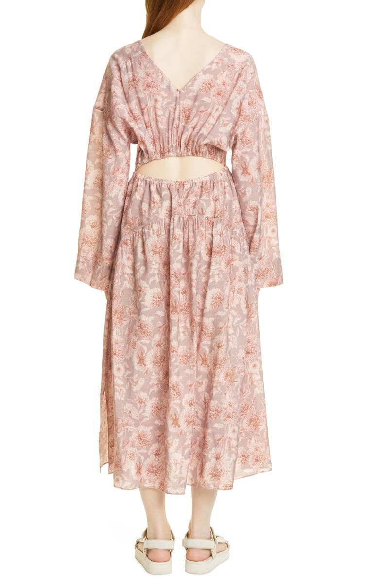 Vince Dahlia Print Long Sleeve Dress, Alternate, color, Lotus Shell