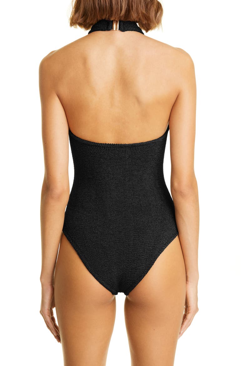 Crinkle One-Piece Swimsuit, Alternate, color, BLACK