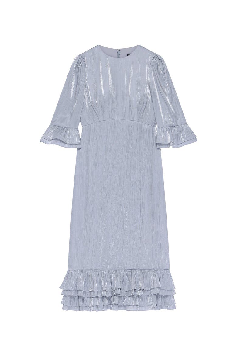 Metallic Ruffle Sleeve Midi Dress, Alternate, color, Silver