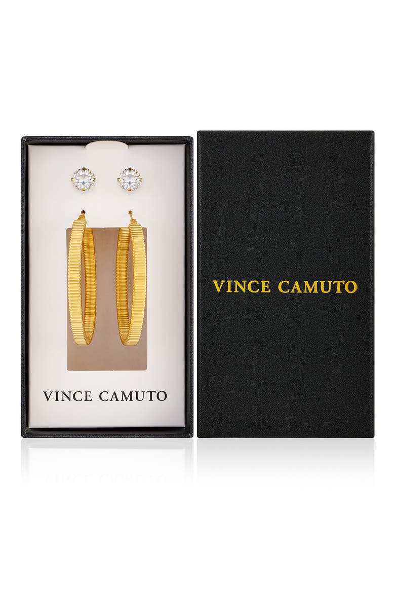 Set of 2 Crystal Stud & Hoop Earrings, Alternate, color, GOLD TONE
