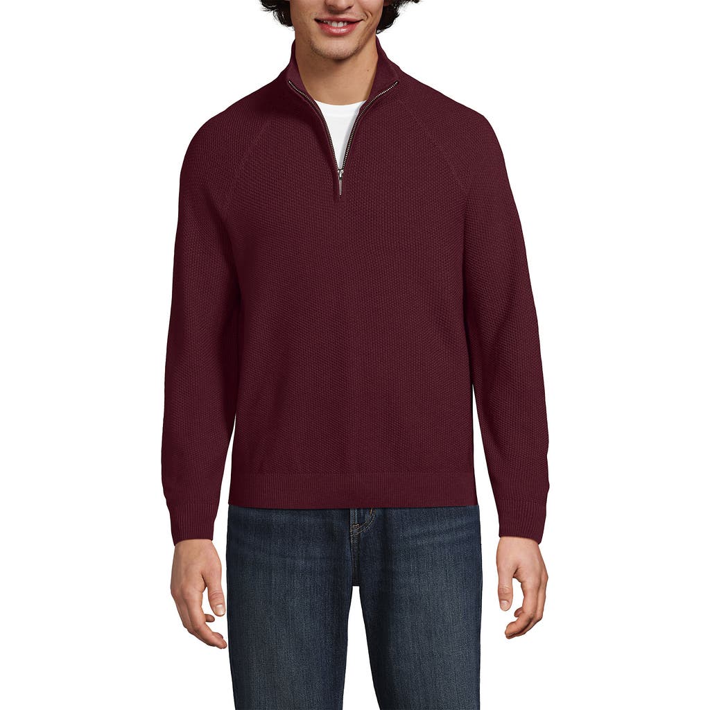 Lands' End Long Sleeve Washable Merino Wool Quarter Zip Sweater In Brown