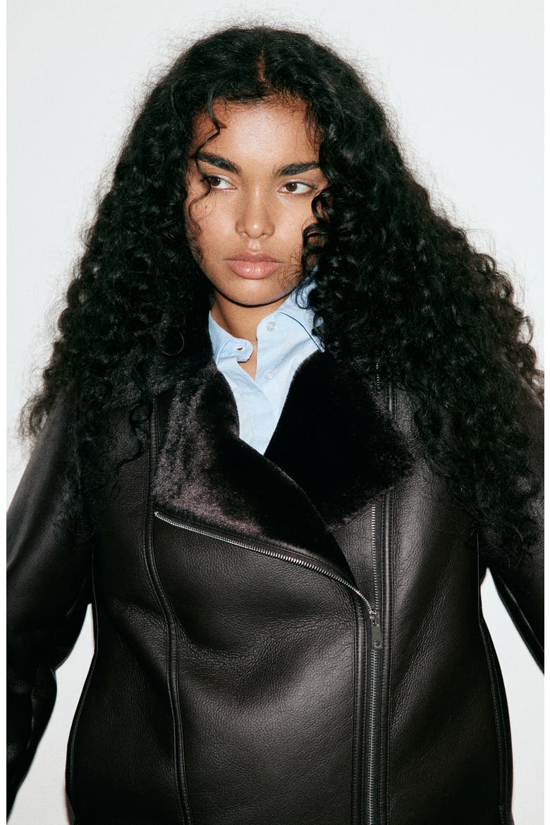 Faux Leather & Faux Fur Moto Jacket, Alternate, color, CHOCOLATE