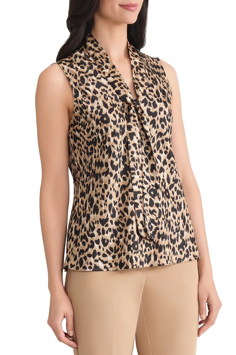 Sylvia Leopard Print Sleeveless Satin Top, Alternate, color, SOFT SAND MULTI