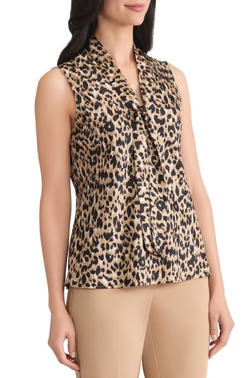 Kasper Sylvia Leopard Print Sleeveless Satin Top In Black