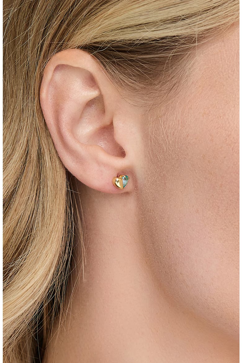 14K Gold Paraiba Topaz Heart Stud Earrings, Alternate, color, 14K YELLOW GOLD