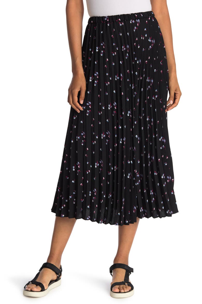 Pleated Midi Skirt, Main, color, BLACK JULIETTA FLORAL