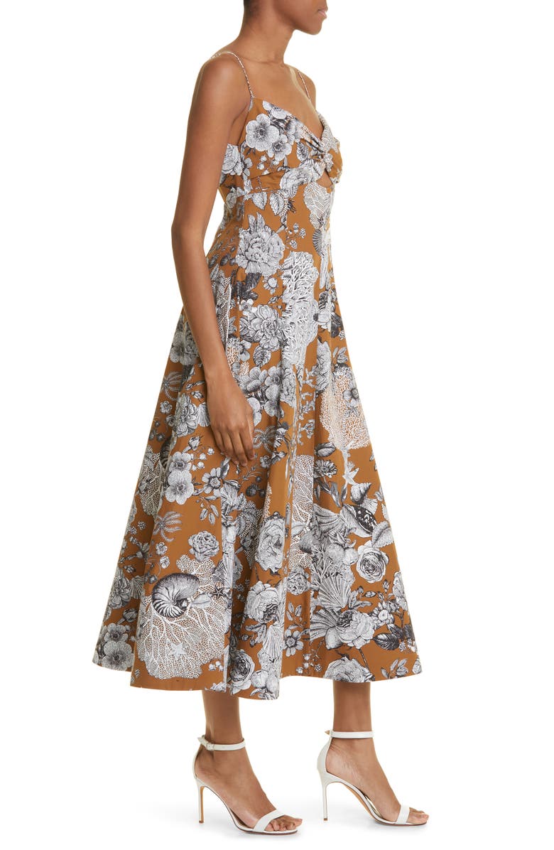 Lela Rose Seascape Print V-Neck Cotton Dress, Alternate, color, 