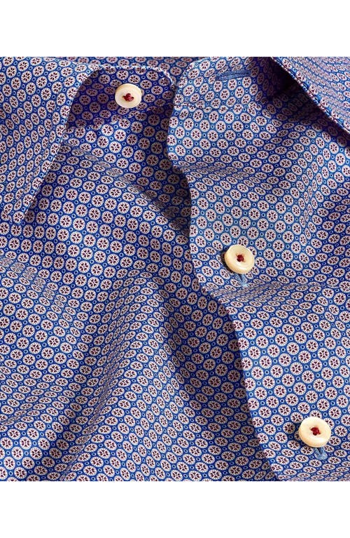 David Donahue Regular Fit Geometric Print Cotton Dobby Dress Shirt In Blue