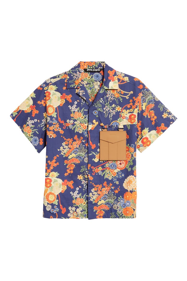 Blooming Short Sleeve Button-Up Shirt, Alternate, color, BLUE MULTICOLOR