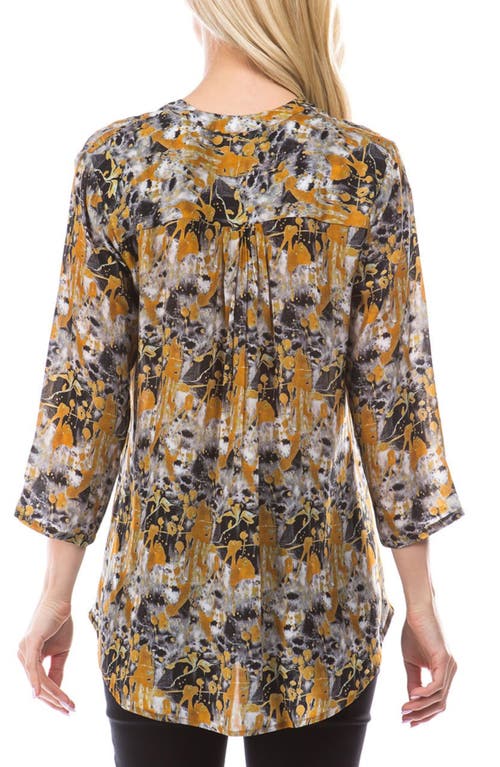 Apny Print Tassel Split Neck Chiffon Top In Brown