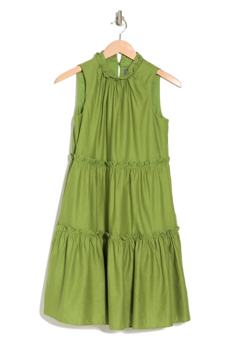 High Neck Sleeveless Ruffle Dress, Alternate, color, GREEN
