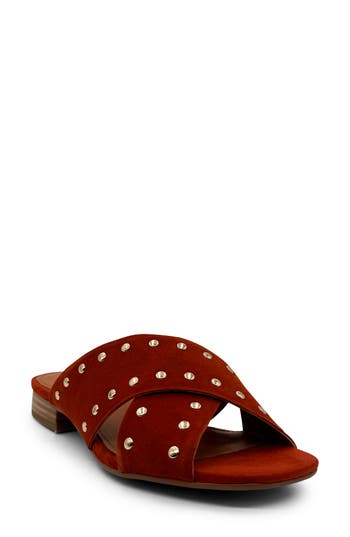 Chelsea Crew Olympia Studded Slide Sandal In Orange Suede