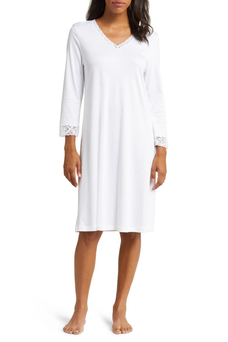 Moments V-Neck Cotton Nightgown, Main, color, 101 - WHITE