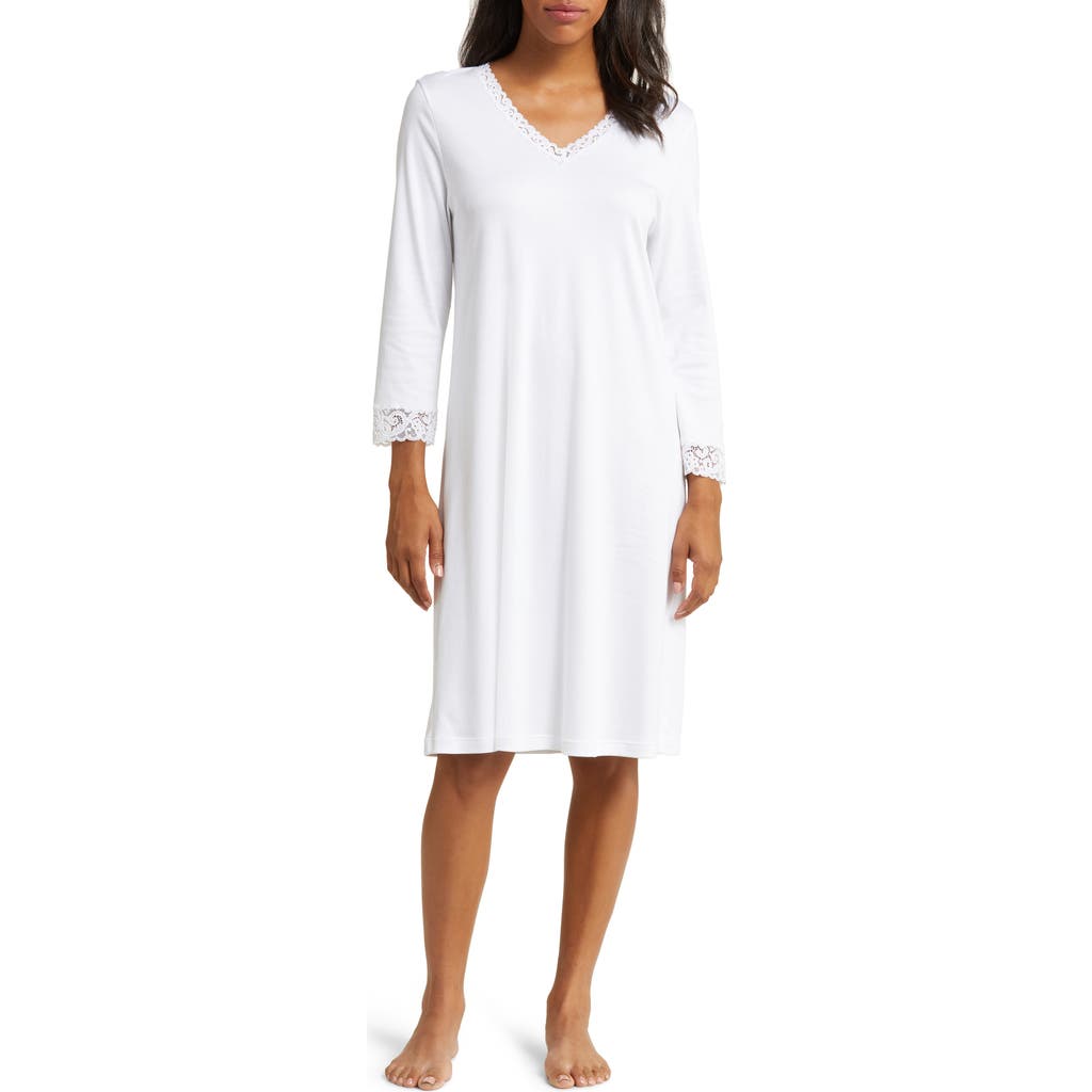 Hanro Moments V-Neck Cotton Nightgown in 101 - White at Nordstrom, Size Medium