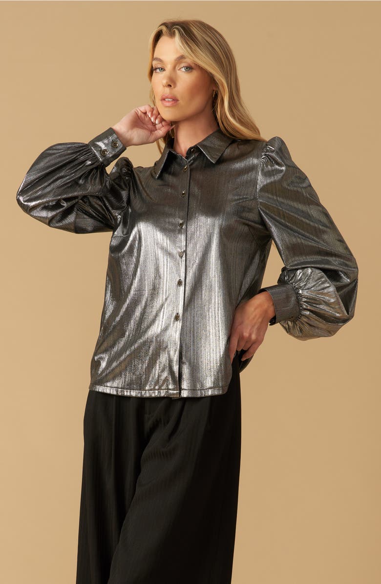 FLYING TOMATO Foil Coated Button-Up Shirt, Alternate, color, Silver