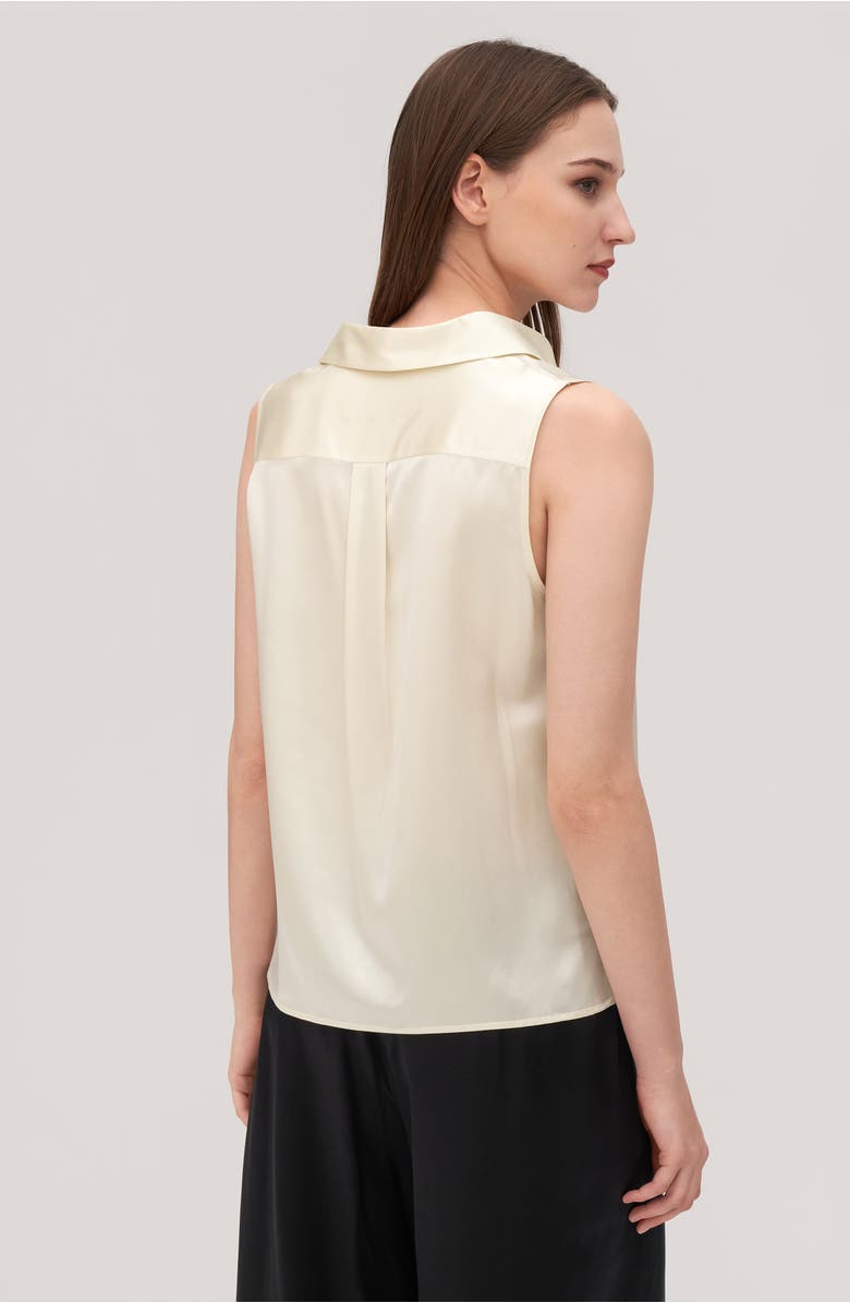 Lilysilk V-Neck Sleeveless Silk Violet Blouse, Alternate, color, Lily White