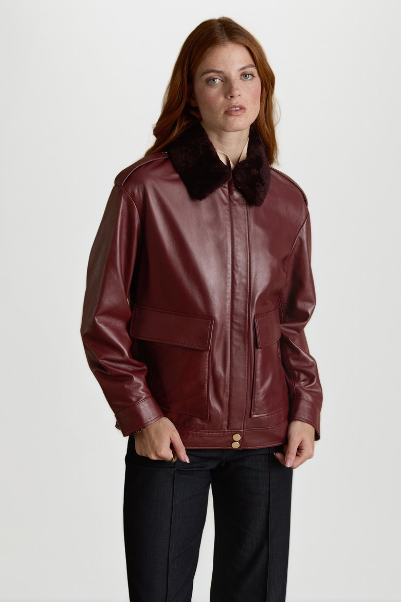 Alma Leather Jacket, Alternate, color, Burgundy