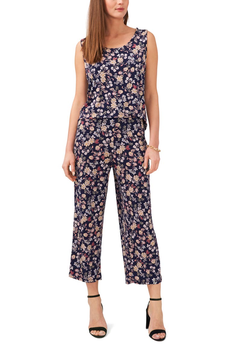 Floral Wide Leg Crop Pants, Alternate, color, NAVY/YELLOW