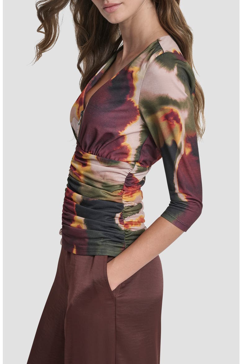 Ruched Knit Zip-Up Top, Alternate, color, INK DIFFUSION
